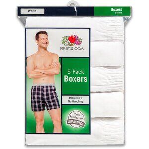 Fruit Of The Loom Size S 28-30 Boxers Mens 5-Pack White Relaxed Fit NEW